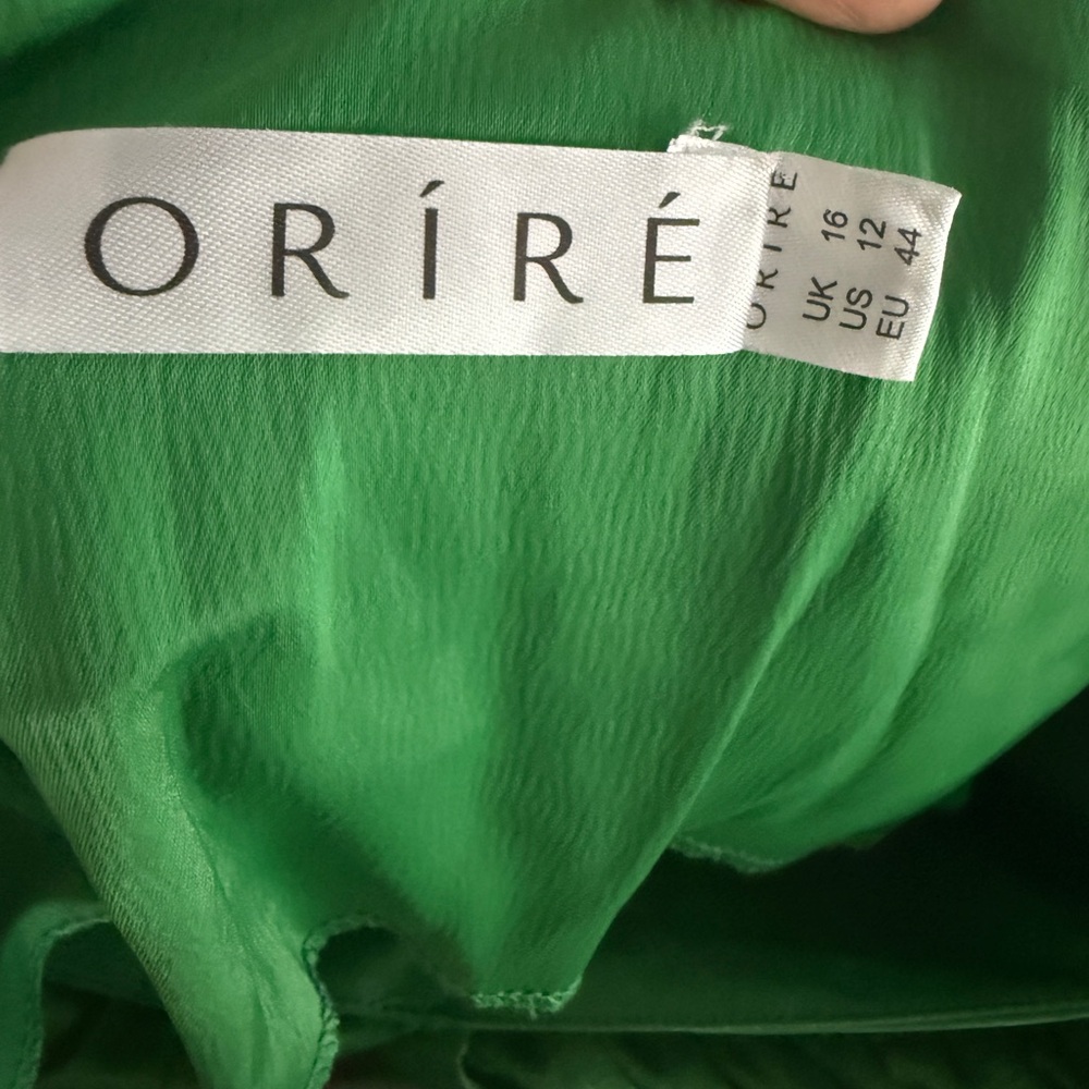 $475 ORIRE Amella Cold Shoulder Column Gown Elegant Green Off-Shoulder SZ 12 - Picture 8 of 10